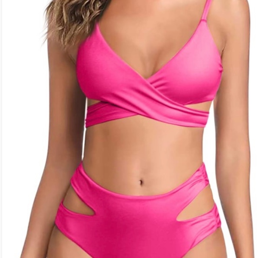Ladiyo Women's Bikini Sets Wrap High-Waist Cheeky Swimsuit Bottom Tie Back